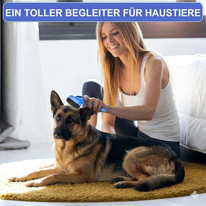 Self Cleaning Slicker Brush for Dog, Cat, Skin Friendly Shedding & Grooming Tool for Long and Short Haired Pets, Easy Clean Retractable Bristles, Blue