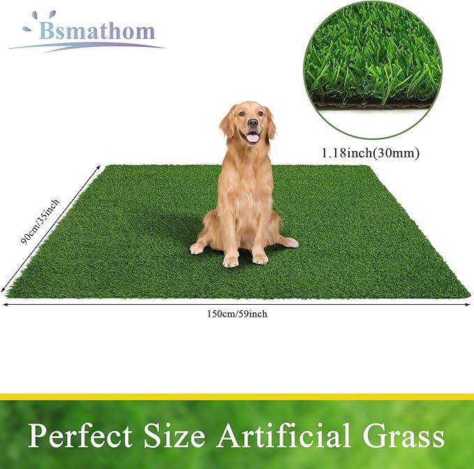 Bsmathom Artificial Grass Rug Indoor Outdoor Rug, 3x5Ft Dog Grass Mat with Drainage Holes, Synthetic Artificial Grass Turf Fake Grass Rug for Balcony Garden Lawn Landscape, 3x5Ft
