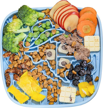 Puzzle Feeder Dog Lick Mat,Freezable Dog Enrichment Toys for Mental Stimulation and Anxiety Relief, Silicone Lick Mat for Dogs and Cats, Dog Slow Feeder that Supports All Types of Food, Blue
