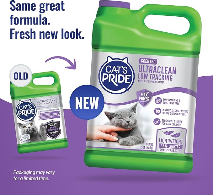 Cat's Pride Max Power: UltraClean Low Tracking Multi-Cat Clumping Litter - Keeps Paws & Home Clean - Up to 10 Days of Powerful Odor Control - 99% Dust Free - Fresh Scent, 15 Pounds
