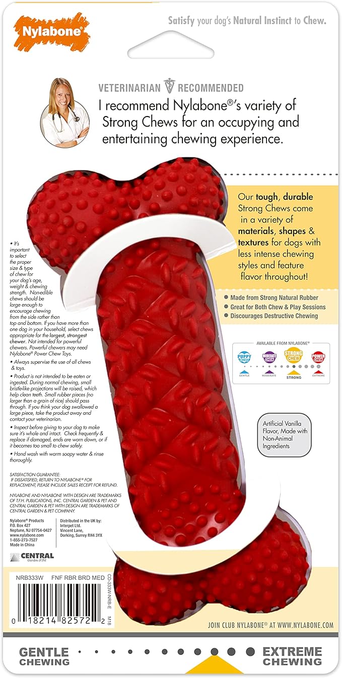 Nylabone dogs 491551 Fun N Fit Rubber Braided Bone, Medium, 1Piece