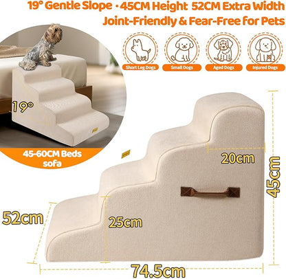 Gimars 30D High-Density Foam & Extra-Wide, Stable 4-Step Dog Stairs, 50cm High Pet Stairs with Washable Cover & Non-Slip Base, Portable Ramp for Small Dogs to Sofa, Bed, Couch, Car