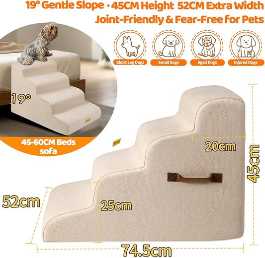 Gimars 30D High-Density Foam & Extra-Wide, Stable 4-Step Dog Stairs, 50cm High Pet Stairs with Washable Cover & Non-Slip Base, Portable Ramp for Small Dogs to Sofa, Bed, Couch, Car