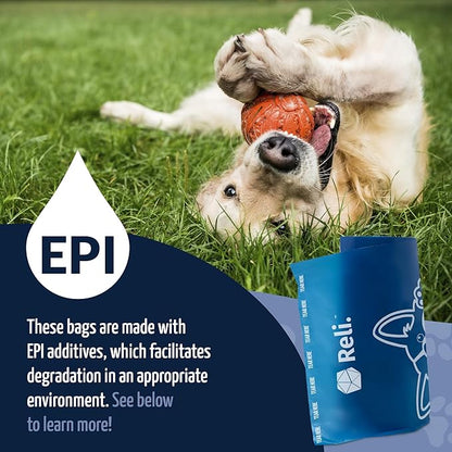 Reli. Biodegradable Dog Poop Bags Rolls (1200 Pack, 80 Rolls) | 9"x13" Poop Bags | Unscented, Leak Proof Oxobiodegradable Pet Waste Clean Up | Blue Eco-Friendly | 2 Leash Clip Holders Included