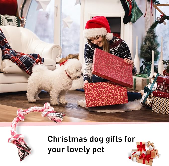 SZEE 2Pcs Dog Rope Toy for Small Breeds, 14 in 3 Knots Chew Rope Toys for Dogs, Pull Toy for Tug of War, Energy Release, Boredom Relief and Teeth Cleaning (Pink & Orange)