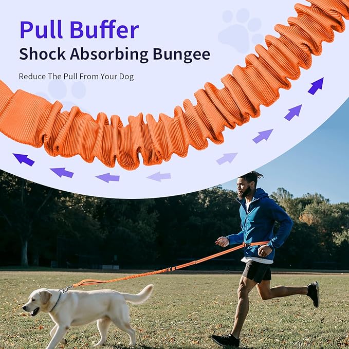 Kazazoo Hands-Free Dog Leash with 5.5-8.5FT Adjustable Length - Heavy Duty No Pull Bungee Design, Reflective Safety for Walking, Jogging & Training | Suitable for Medium to Large Dogs,M Size-Orange