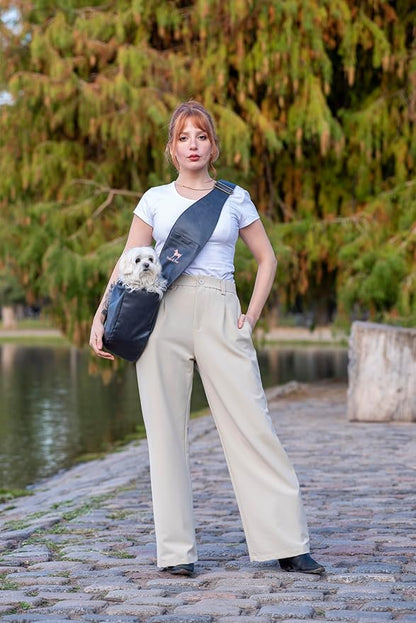 Noah & Paw Dog Sling Carrier for Small Dogs 5-18lb, Dog Sling for Small Dogs and Cats, Dog Carrier with Adjustable Padded Strap, Vegan Leather Lined with Fur, 3X Safety Features, Machine Washable