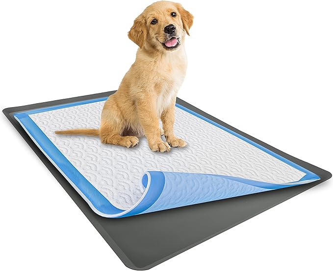 TidyFriend Dog Pee Pad Holder Tray Fits for 28” x 34” Wee Wee Pee Pads - Stable Grip, Raised Edges, Quick-Wipe Silicone Surface Dog Potty Tray Holder for Indoor Flooring Protection (Grey)