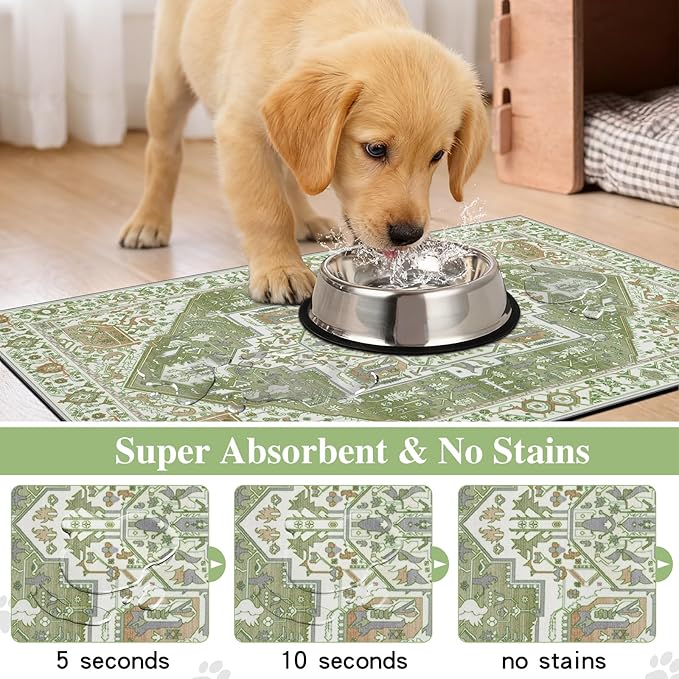 famibay Dog Food Mat, Absorbent Cat Dog Mats for Food and Water, No Stains Quick Dry Pet Cat Bowl Mats with Non Slip Backing, Boho Pet Feeding Mat for Floor Waterproof 16"x24"