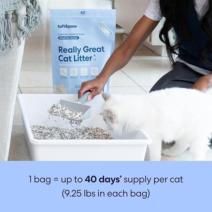 Tuft & Paw Really Great Cat Litter OdorStop, Low Tracking Mixed Tofu Cat Litter, Clumping, Multi-cat, Odor Control, Dust-Free - 9.25lbs x 2Bags (OdorStop)
