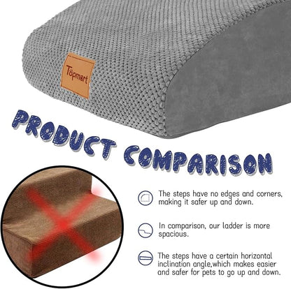 Topmart High Density Extended Foam Dog Ramp&Steps 2 Tiers,11.8" High,Non-Slip Dog Stairs,Soft Foam Pet Ladder with Removable Cover,Best for Injured,Older Cats,Pets with Joint Pain