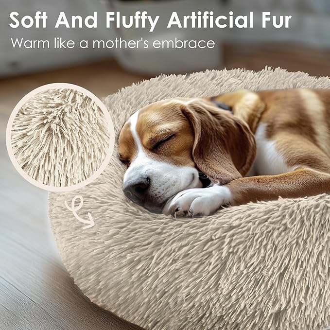 Extra Large Dog Beds, 36 Inch Human Dog Anxiety Relief Comfort Bed, Indestructible & Chew Proof Pet Beds (Light Brown)