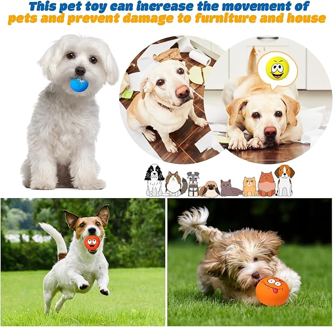 Hungdao 12 Pcs Squeaky Dog Toys Latex Rubber Squeaky Ball Smile Face Emoticon Dog Toys Chewing Interactive Ball Bulk Puppy Lovers Gift for Small Medium Pets Doggie Training(Cute Style)