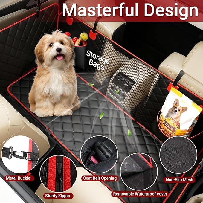 Dog Car Seat Cover for Back Seat, New Upgraded Heavy Duty Dog Car Seat Cover, Waterproof and Wear-Resistant Bench Back Seat Cover with Non-Slip Pad, 66"x60"Size Fits Cars, Trucks, SUVs