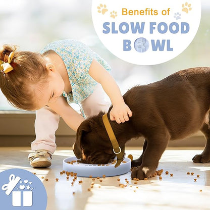 2 in 1 Slow Feeder Dog Bowls with Suction Cups,Silicone Lick Mat for Dogs,DIY Wet or Dry Food,Dishwasher Safe,Blue,Spatula+UU Bowl+Cyclone Lick Pad