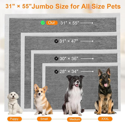 Charcoal Puppy Pads 55"×31", Ultra-Large Carbon Pee Pads for Dogs 40 Count, Odor-Control Dog Pee Pads, 6-Layer Dog Training Pads, Ultra-Absorbent & Quick-Dry Black Puppy Pads