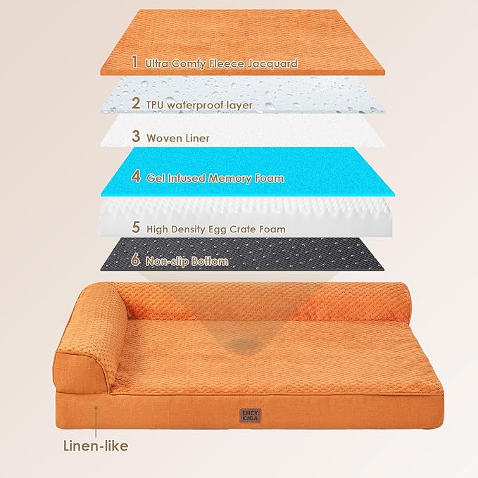 EHEYCIGA Large Dog Bed Memory Foam for Crate, Orthopedic Dog Bed Large Size Dogs with Washable Removable Cover, Waterproof Pet Sofa Couch with Nonskid Bottom, 35x22x6, Pumpkin