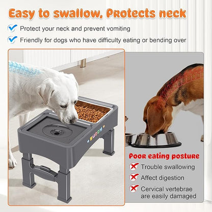 Decflow 3-in-1 Elevated Dog Bowls, 4 Height Adjustable Raised Dog Bowls with Stainless Steel Dog Food Bowls, Slow Feeder, No Spill Water Bowl, DIY Stickers Foldable Pet Bowl for Medium Large Dogs