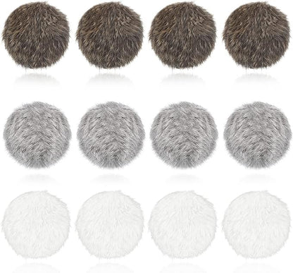 LEIFIDE 12 Pieces Real Rabbit Fur Pom Pom Kitty Cat Toy Fluffy Cat Balls Soft Fuzzy Balls for Kitty Pets Kitten Chase Quiet Play, 3 Inches in Diameter(Gray, Coffee, White)