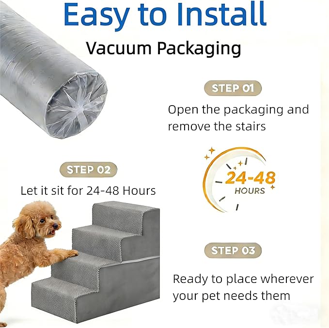 Simple Deluxe Dog Stairs for Small Dogs, 4-Step Dog Step for Puppy, Older Cat, Medium Pet Ramp for Sofa, Couch or Chair, Indoor Non-Slip Pet Ladder with High Density Foam, Gray