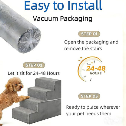 Simple Deluxe Dog Stairs for Small Dogs, 4-Step Dog Step for Puppy, Older Cat, Medium Pet Ramp for Sofa, Couch or Chair, Indoor Non-Slip Pet Ladder with High Density Foam, Gray