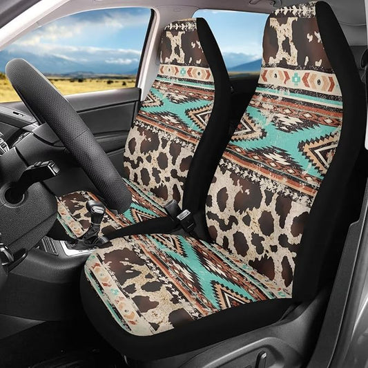 Aztec Cow Print Automotive Seat Covers Seat Cover Front Seats Only for Women Men Universal fit for Cars, SUVs, Trucks Car Accessories Blanket Seat Protector Easy to Install