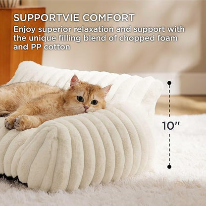 Bedsure ComfyFleece™ Cute Cat Couch for Pets - As Seen on TV on Good Day New York, Small Medium Dog Bed, Supportive Couch Bed for Small Dogs, 30 Inch, Cream