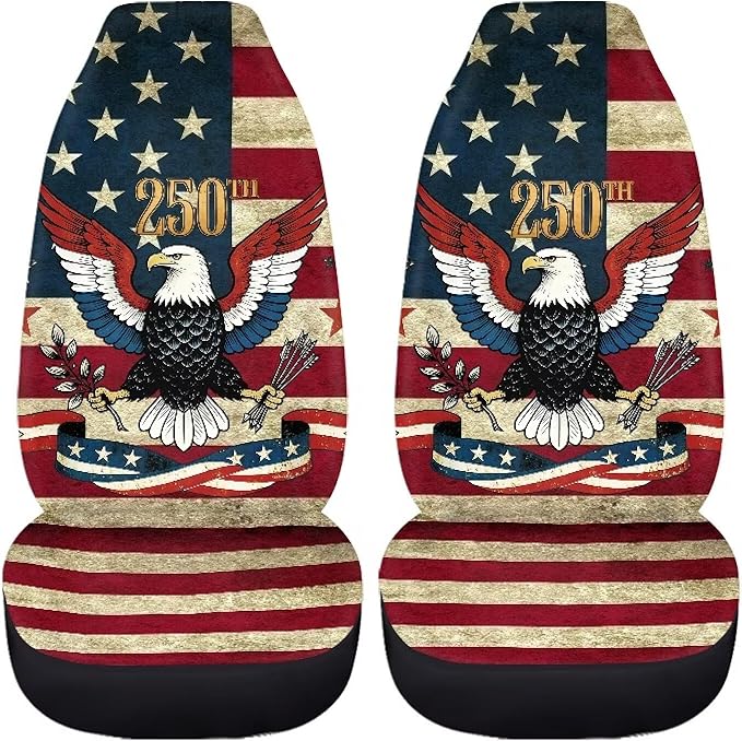 Eagle with American Flag Car Seat Covers Front Set, American 250th Anniversary Patriotic Car Accessories Automotive Seat Covers, Car Interior Covers Seat Protectors for Trucks SUV Sedans