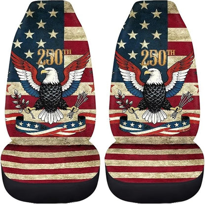 Eagle with American Flag Car Seat Covers Front Set, American 250th Anniversary Patriotic Car Accessories Automotive Seat Covers, Car Interior Covers Seat Protectors for Trucks SUV Sedans