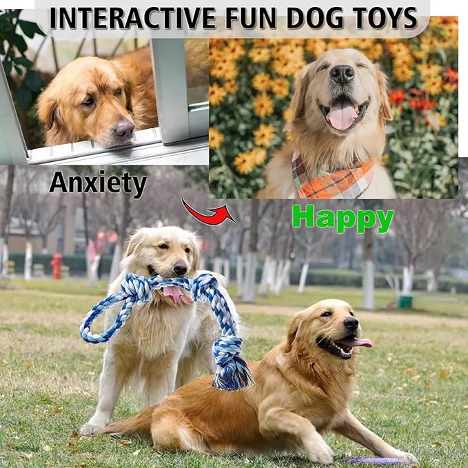 Dog Rope Toys Indestructible Dog Toys, Dog Chew Toys for Aggressive Chewers, Tough Puppy Teething Chew Toys for Boredom, Dental Cleaning Tug of War Dog Toy, Great for Small to Large Breed, Blue