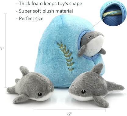 MODERN WAVE - Interactive Squeaky Plush Hide and Seek Squirrel Type Puzzle Toy for Dogs, Medium Size (Ocean and Dolphins)