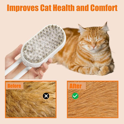 Cat Steam Brush for Shedding, 4 in 1 Rechargeable Steam Brush for Cats and Dogs, Spritz Defur Comb for Cats, Anti-Static, Cleaning, Shedding & Combing