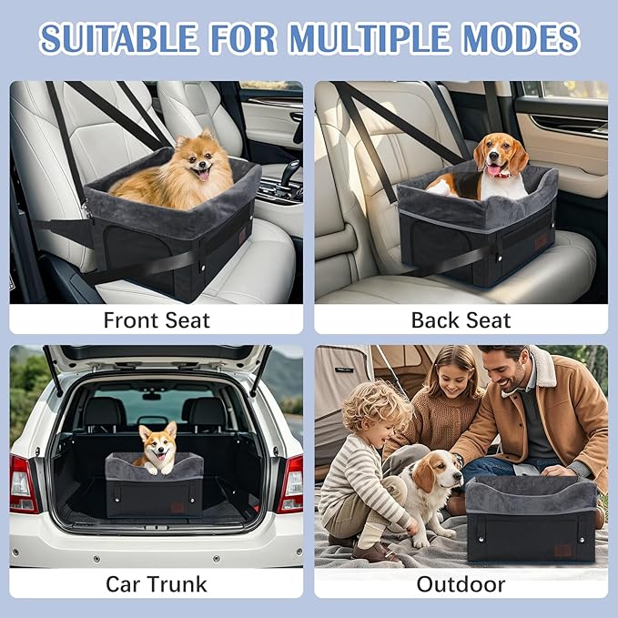 PetsHome Dog Car Seat for Small Dogs, Detachable Washable Dog Booster Car Seat with Storage Pocket, Breathable Mesh, Safety Leash, 2 Count Adjustable Straps for Small Pets Up to 25lbs-Black
