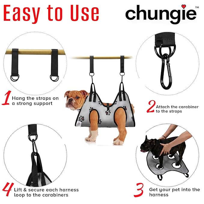 Dog Grooming Hammock for Dogs – Dog Restraint for Nail Trimming with Pet Nail Clipper – Dog Sling for Grooming, Dog Hammock for Nail Cutting & Grooming Harness (Legs Spacing:11-14”)/Max W:45lb)