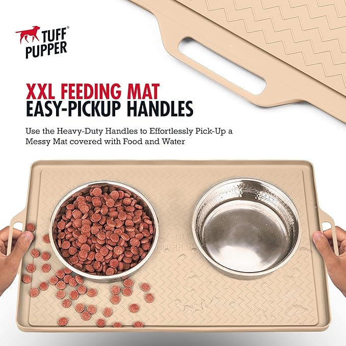 Tuff Pupper 36x24 XXL Dog Feeding Mat for Food and Water | Dog Food Mats for Floors | Waterproof Dogs Water Bowl Mats | Dogs Placemats Pet Food-Mat | Silicone Feeding Mat for Cats and Cat Bowls