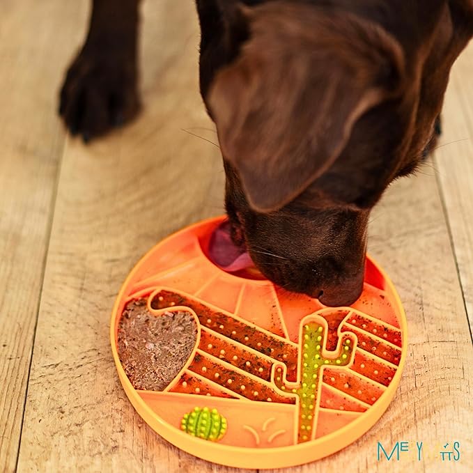 Messy Mutts and Cats Interactive Slow Feeder | Desert Orange - 2 Cup Capacity | 8” Round Silicone Puzzle Slow Feeder for Dogs/Cats | Enrichment Food Dish for Slow Eating, Bloating