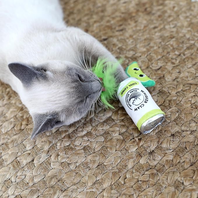 Quirky Kitty Whisker Claw & Lime Catnip Crinkle Plush Cat Toy, Pack of 2 | Soft Plush Toys with Textured Crinkle Sound | Enriched with Premium Catnip
