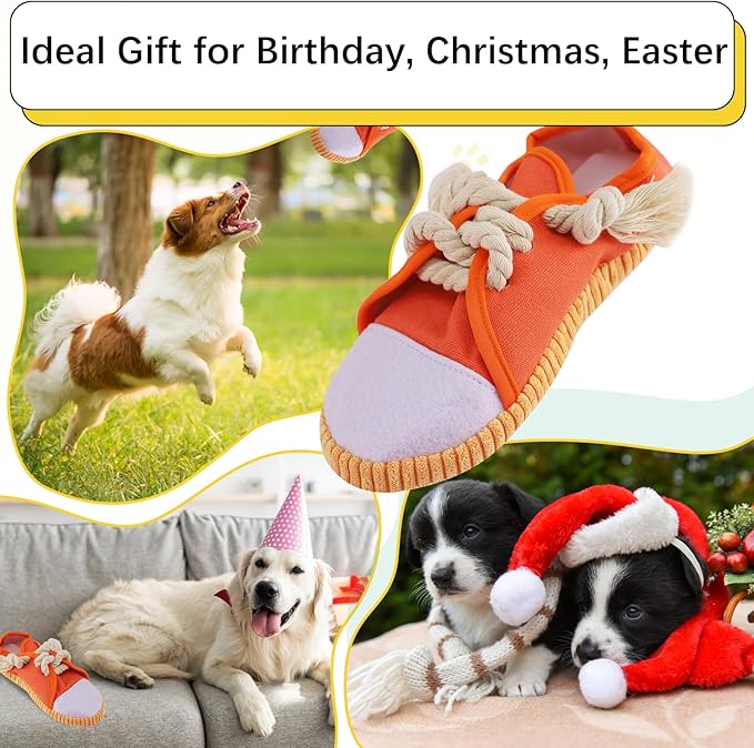 vocheer Dog Chew Toy, Dog Toys to Keep Them Busy Durable Teething Shoe Interactive Squeaky Puppy Toy,Small,Medium Breze, Machine Washable(Orange)