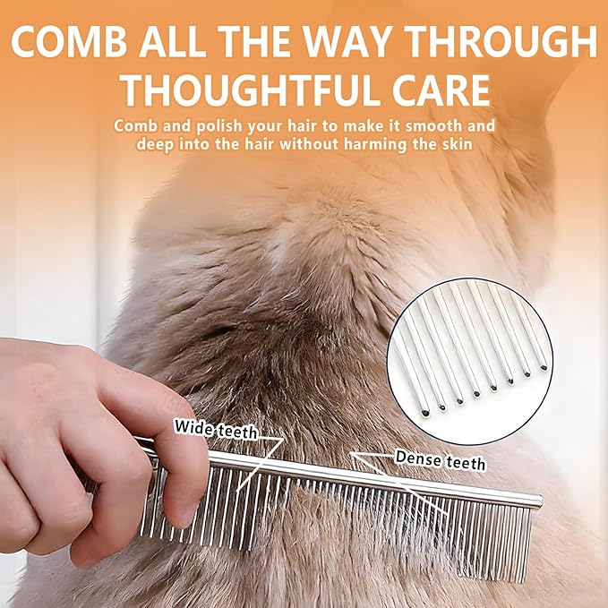 4 Pcs Stainless Steel Pet Comb Set, Dematting Grooming Tool for Dogs and Cats, Medium and Small Size Combs for Daily Home Detangling Long Short Animal Hair, for Pet Owner and Home Grooming