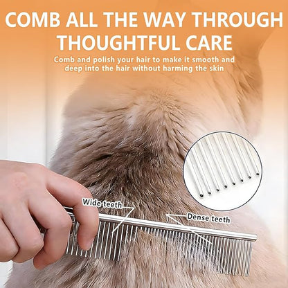 4 Pcs Stainless Steel Pet Comb Set, Dematting Grooming Tool for Dogs and Cats, Medium and Small Size Combs for Daily Home Detangling Long Short Animal Hair, for Pet Owner and Home Grooming