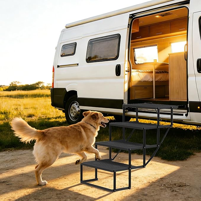 Dog Steps for Car, Truck, SUV, Dog Stairs for Car with Upgraded Non-Slip Surface, Foldable Dog Ramp for Car, Pet Stairs for Large Dogs, 4 Steps