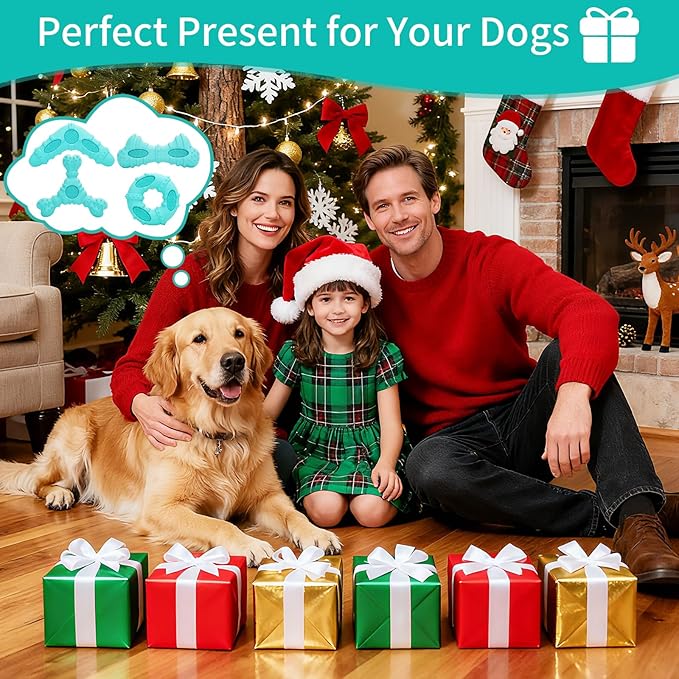 Natural Rubber Dog Chew Toys 4Pack,Tough Dog Toys for Aggressive Chewers Small Medium Breed,Interactive Dog Toys for Puppy to Clean Teeth Gum Massage,Tug & Fetch(Blue)