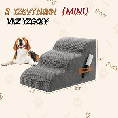 Romrol Dog Stairs Ramp for Beds Couches, Extra Wide Pet Steps with Durable Non-Slip Waterproof Fabric Cover, Dog Slope Stairs for Small Dogs and Cats or Pets Friendly, 3-Tiers, 13 Inch,Grey