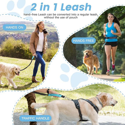 Caudblor Waist Leash for Medium Large Dog Walking, Bungee Hands Free Leash with Zipper Pouch, Around The Waist No Pull Running Dog Belt, Padded Handle Jogging No Hands Heavy Duty