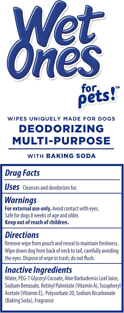 Wet Ones for Pets Deodorizing Multipurpose Dog Wipes with Baking Soda, Tropical Splash Scent - Desmellizing Wipes for Dogs with Wet Lock Seal, 100 Count - 12 Pack