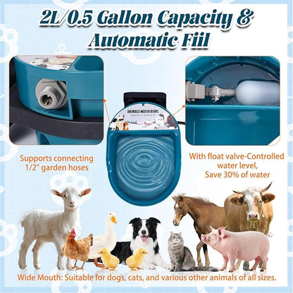 Heated Water Bowl for Dog and Cat,Heated Chicken Waterer, Outdoor Heated Pet Water Dish with Float Valve,Heated Bird Bath in Winter for Outdoors,Anti-Chew Cord,48W