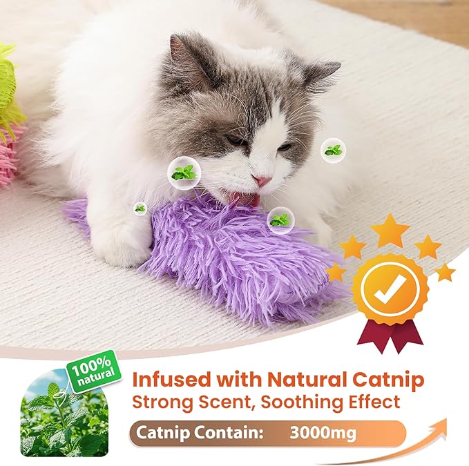 3 Pack Cat Pillow Toys with Catnip, Soft Plush Crinkle Cat Kicker Toys, Interactive Indoor Kitten Chew Toys for Kitty Exercise, Catnip Toys, Promotes Self Play for All Breeds