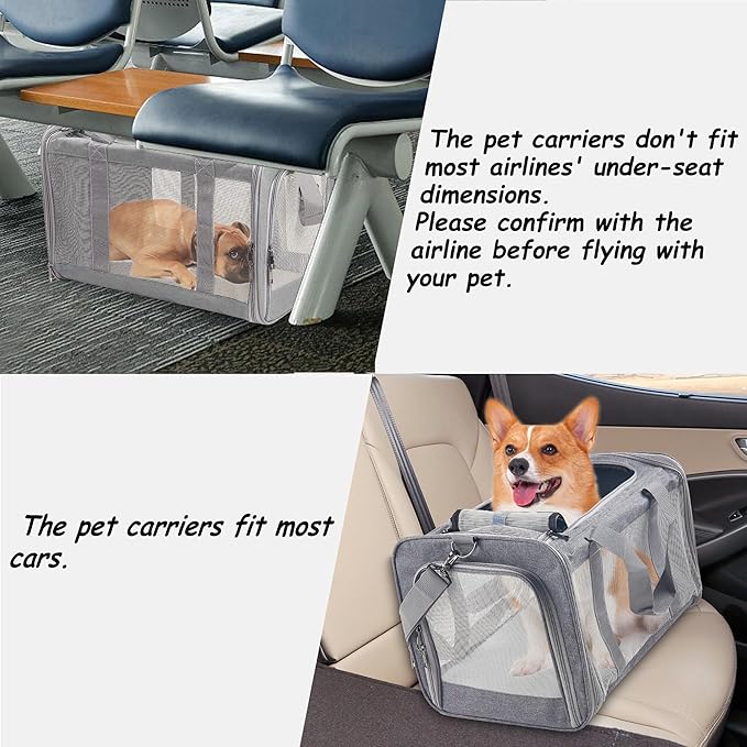 Cat Dog Carrier for Small Medium Cats Pet Carrier Bag for Cats Puppies Portable Dog Carrier Soft Pet Travel Carrier for Pet Bag Carrier Airline Approved Dog Cat Carrier (Large, Grey)