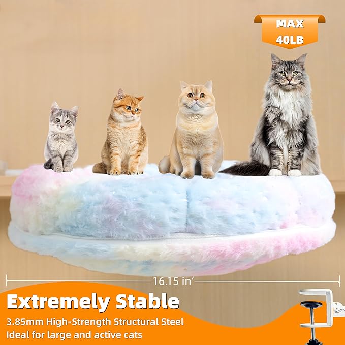 Cat Desk Bed, Cat Perch for Home Office, 360°Rotating & Adjustable Shelf, Removable Comfortable Soft Pet Nest Bed, Modern Unique Kitten Furniture Attachment for Game Tables (Gradient)
