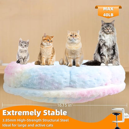 Cat Desk Bed, Cat Perch for Home Office, 360°Rotating & Adjustable Shelf, Removable Comfortable Soft Pet Nest Bed, Modern Unique Kitten Furniture Attachment for Game Tables (Gradient)